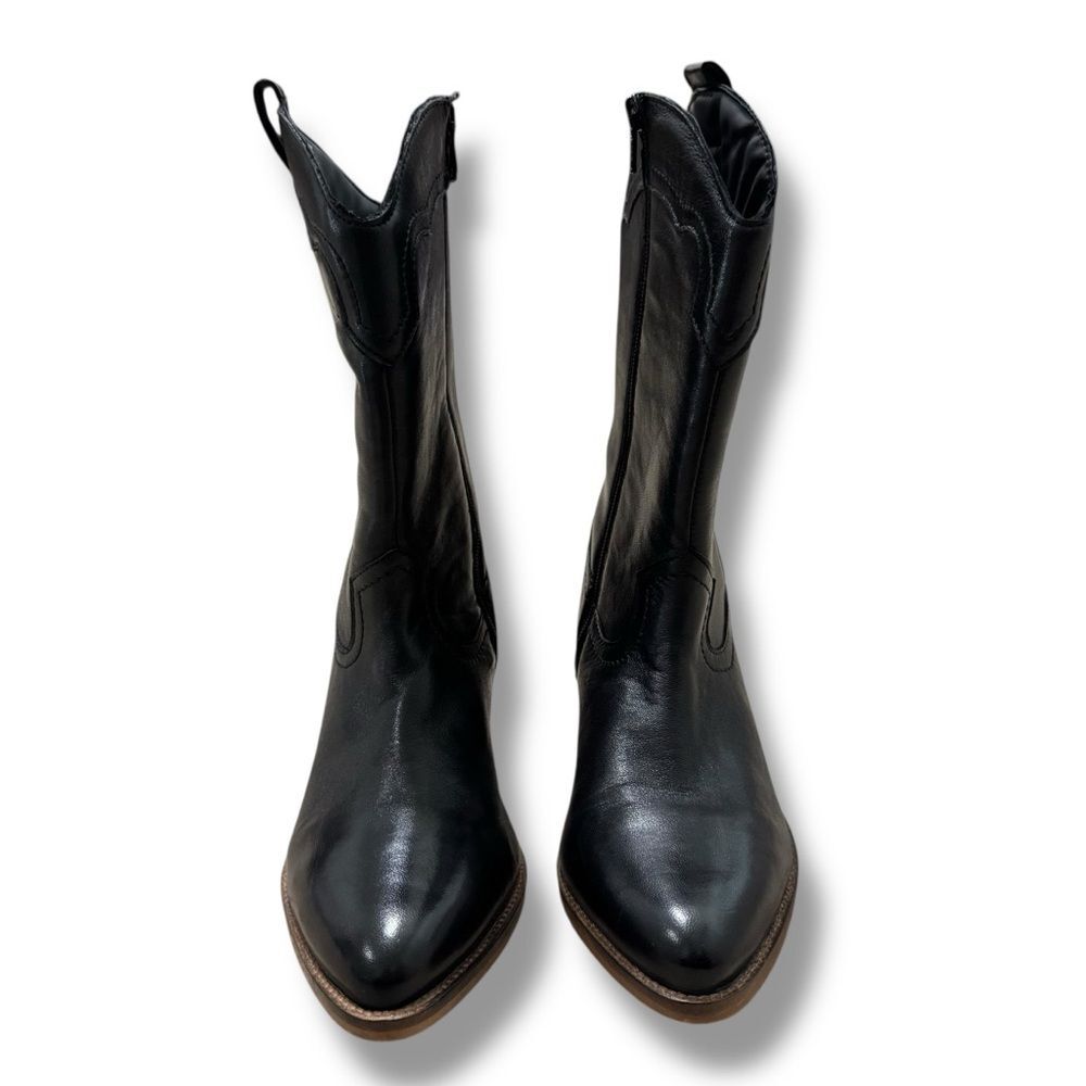 Frye Black Leather Western Heeled Boots